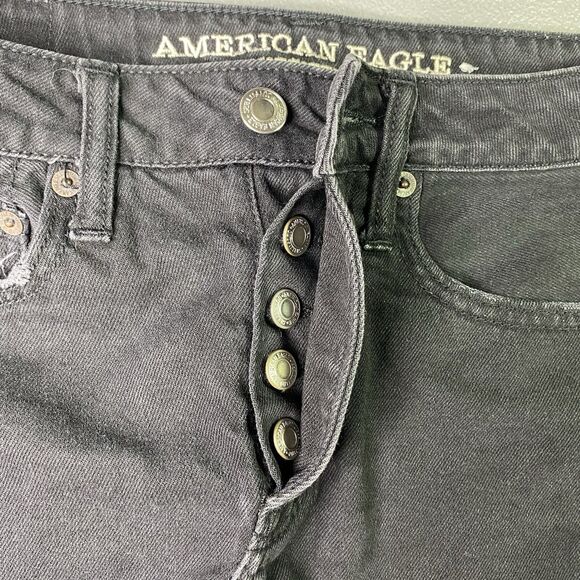 AMERICAN EAGLE Mini Skirt Button Fly Raw Hem Denim 5-Pocket Womens 0 Black - Picture 5 of 10